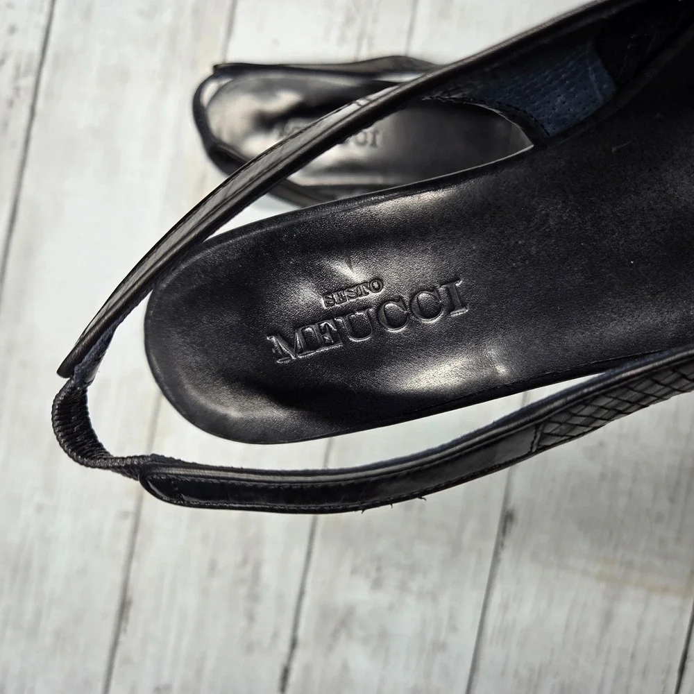 Sesto Meucci Woven Leather Slingback Flats Square Toe Womens 7.5 M Black Italy